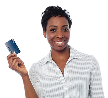 Woman with FiCare debit card